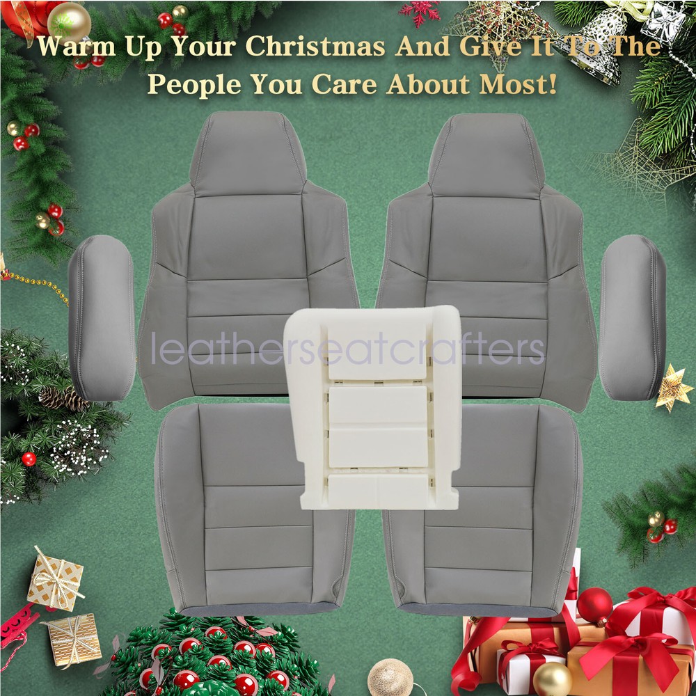 7Pcs Gray Front Seat Cover & Driver Foam Cushion for 2002-2007 Ford F250 F350