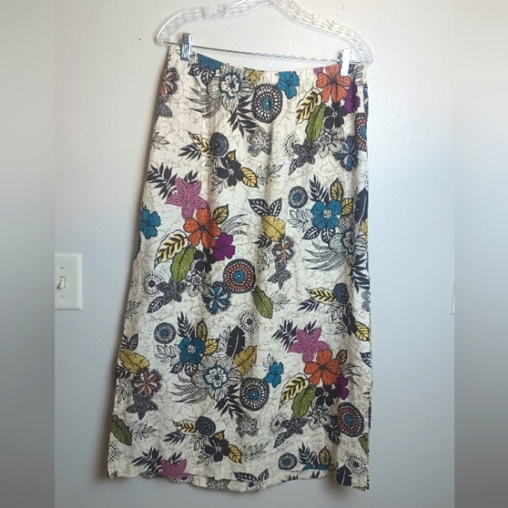 Floral Linen Maxi Skirt for Petite Women - Soft Cotton Blend Small Size