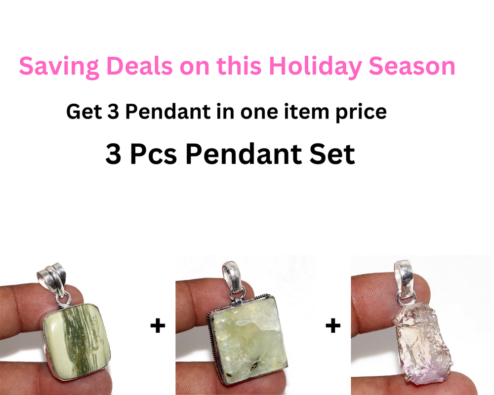 Larsonite Prehnite Amethyst 3-Piece Pendant Set 1.5 Inches Jewelry Combo
