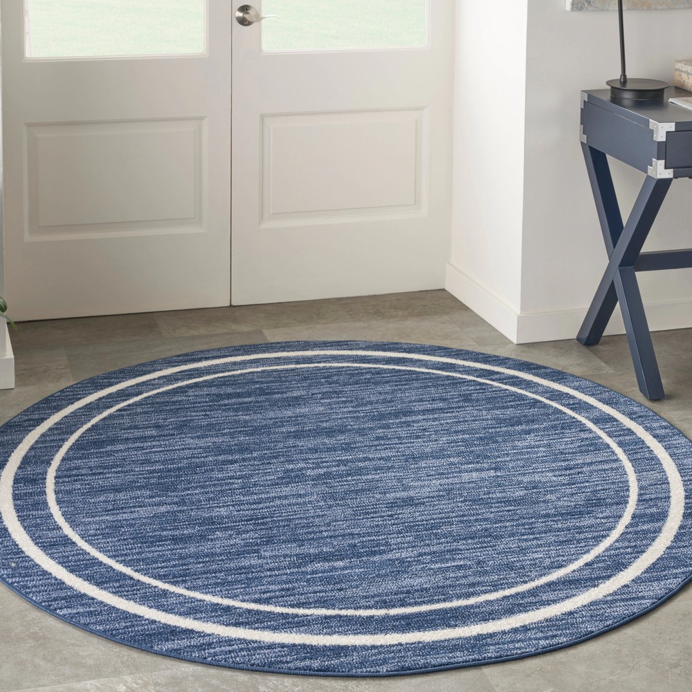 Nourison Navy Ivory 8ft Round Indoor Outdoor Solid Area Rug