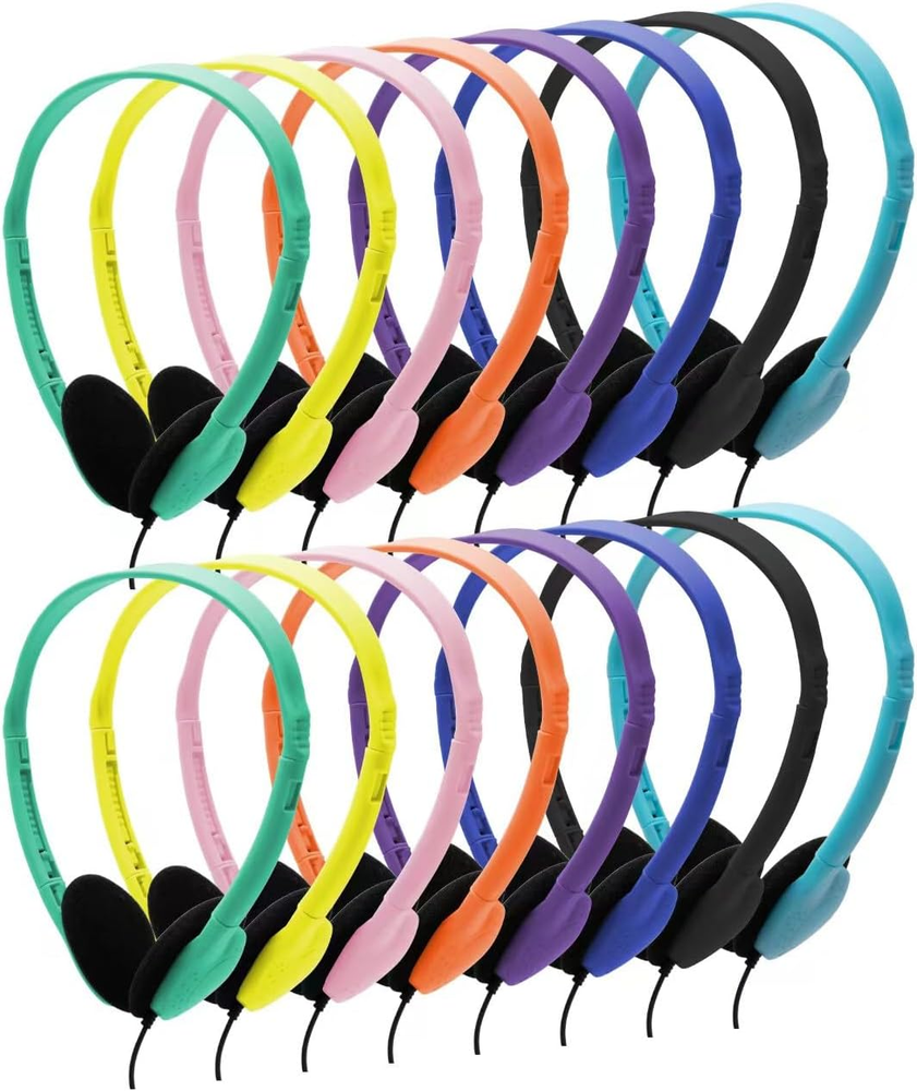 16 Pack Headphones Bulk for Classrooms School Student Wired Headsets On-Ear Set