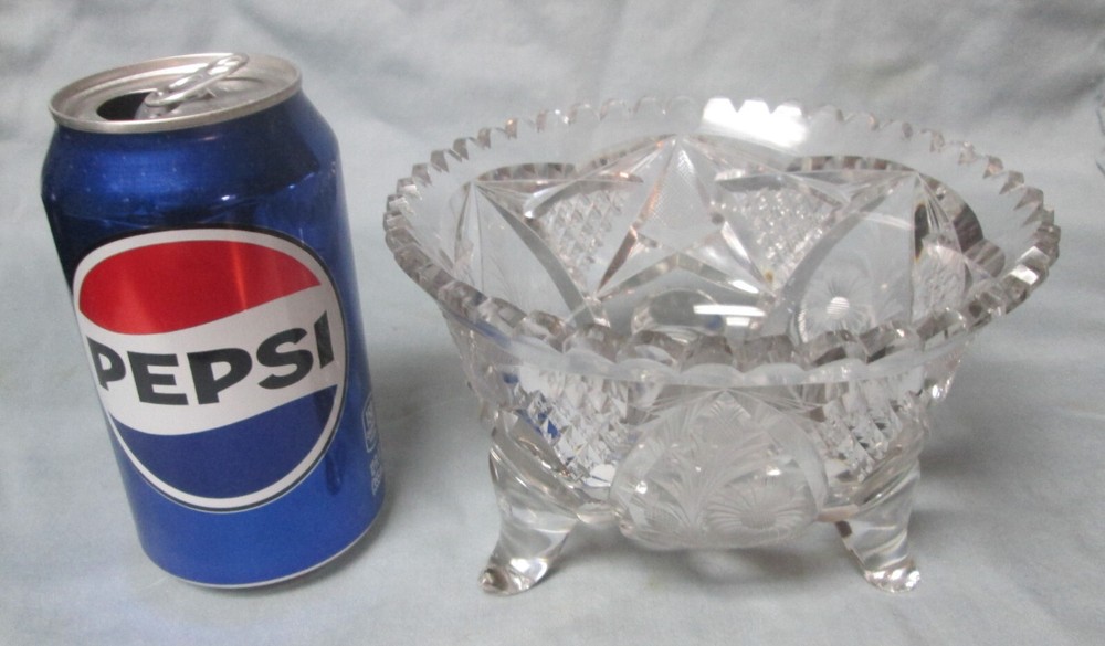 Vintage UV-Reactive Green Cut Glass Footed Mayonnaise Bowl