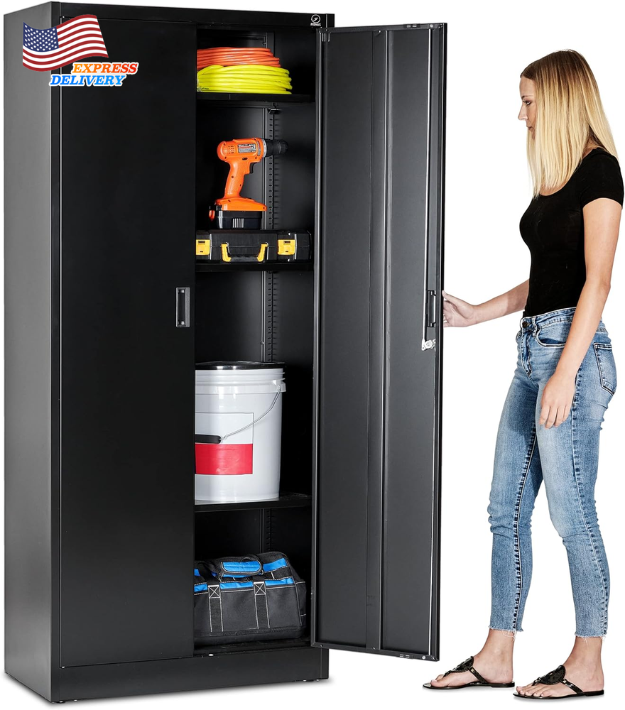 71-Inch Metal Garage Storage Cabinet with Adjustable Shelves & Locking Doors - Heavy Duty & Secure