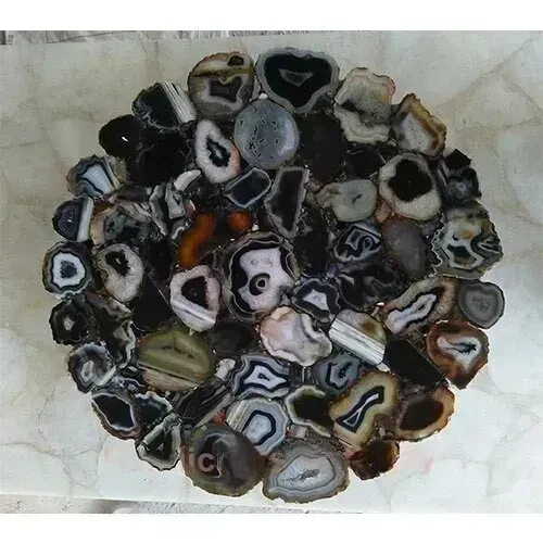 Black Agate Stone Coffee Table Top 18x18 Inches for Home Patio Decor