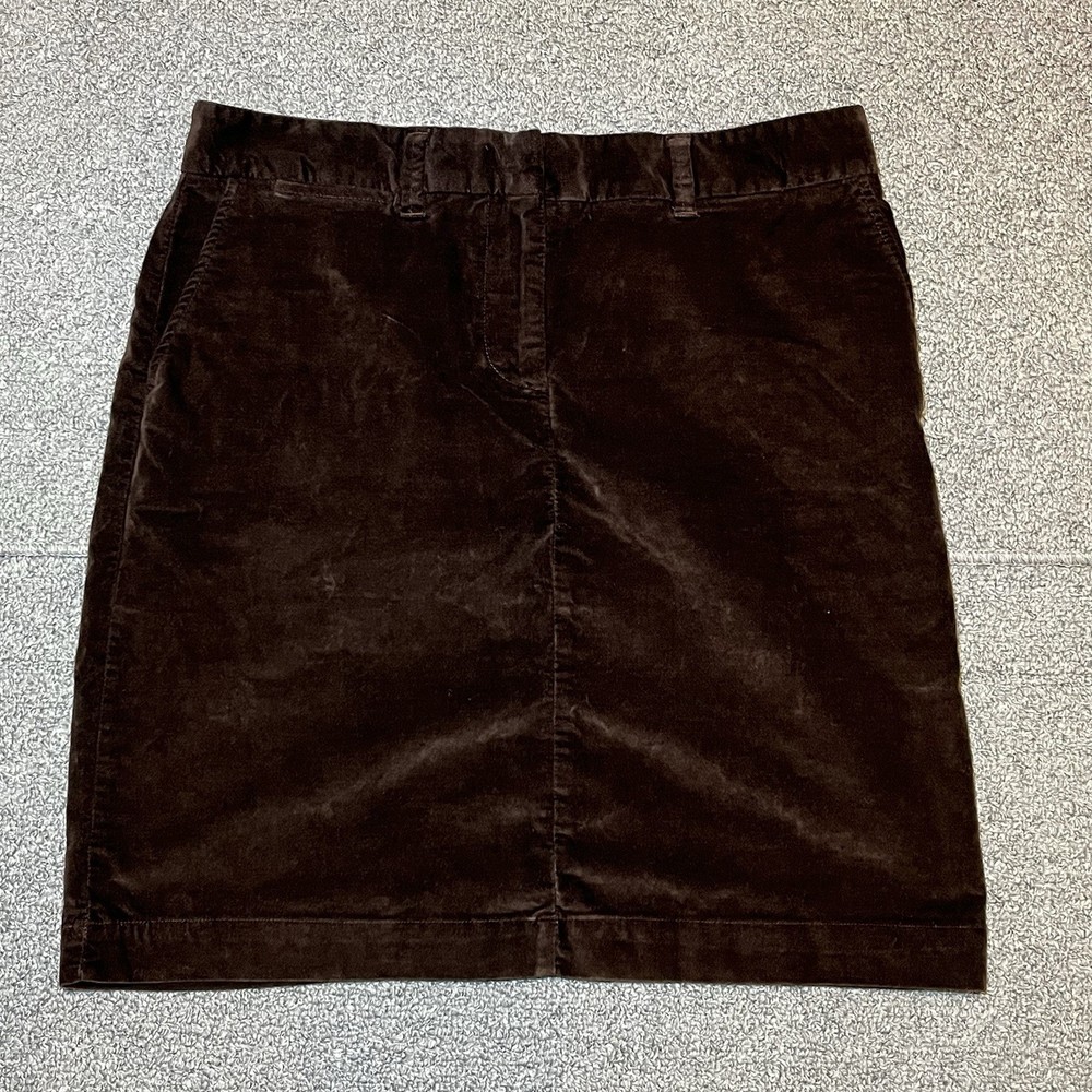 LL Bean Velvet Pencil Skirt Womens 14 REG Brown Classic Fit Cotton Blend Stretch