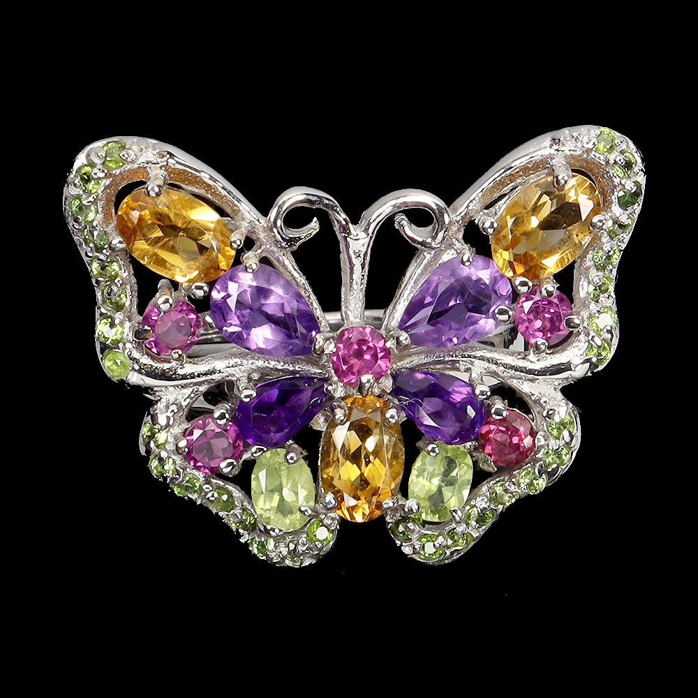 925 Sterling Silver Ring with Oval Citrine and Amethyst Natural Gemstone Size 7.5