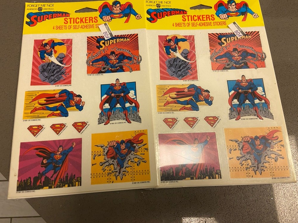 2 Packs Of Vintage 1991 Superman Sticker Sheets American Greetings FORGET ME NOT