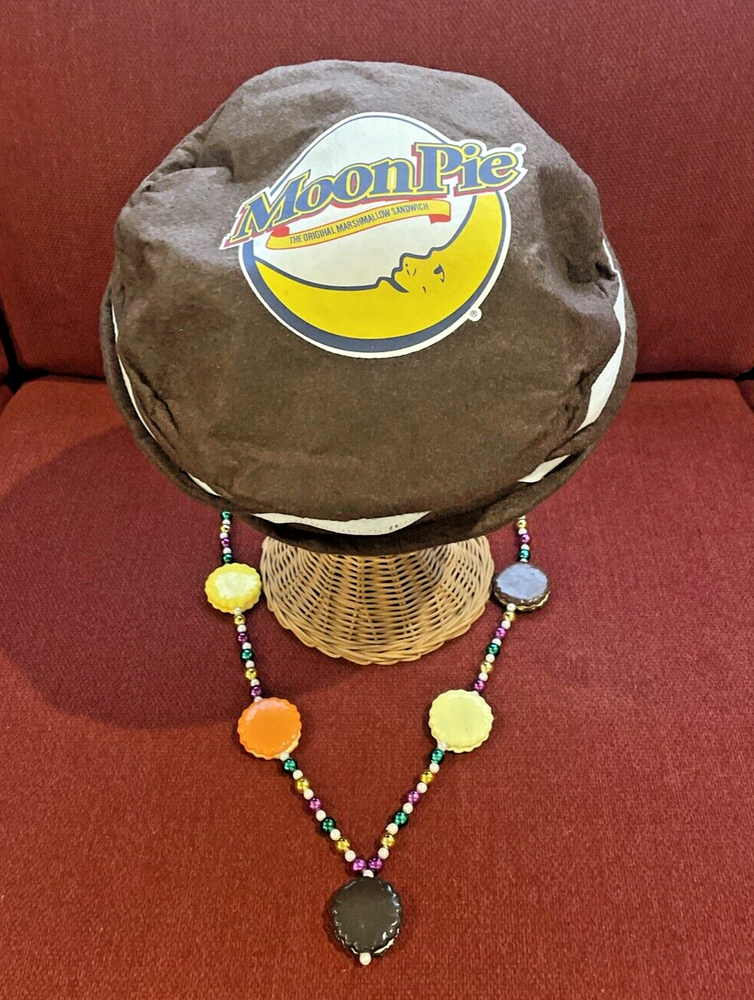 Moon Pie Shaped Felt Hat w/Logo & Moon Pie Necklace Good for New Year/Mardi Gras-image