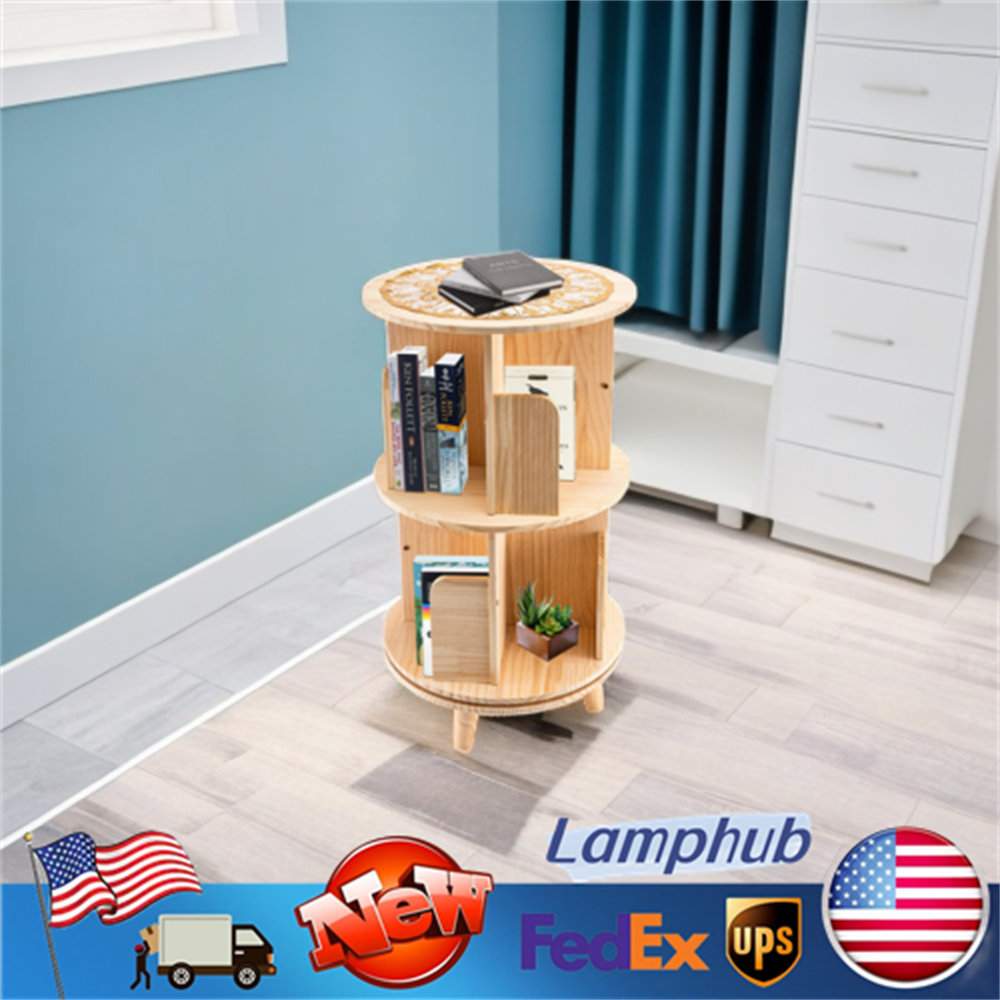 360° Rotating Bookcase Freestanding 2-Tier Storage Display Shelf  