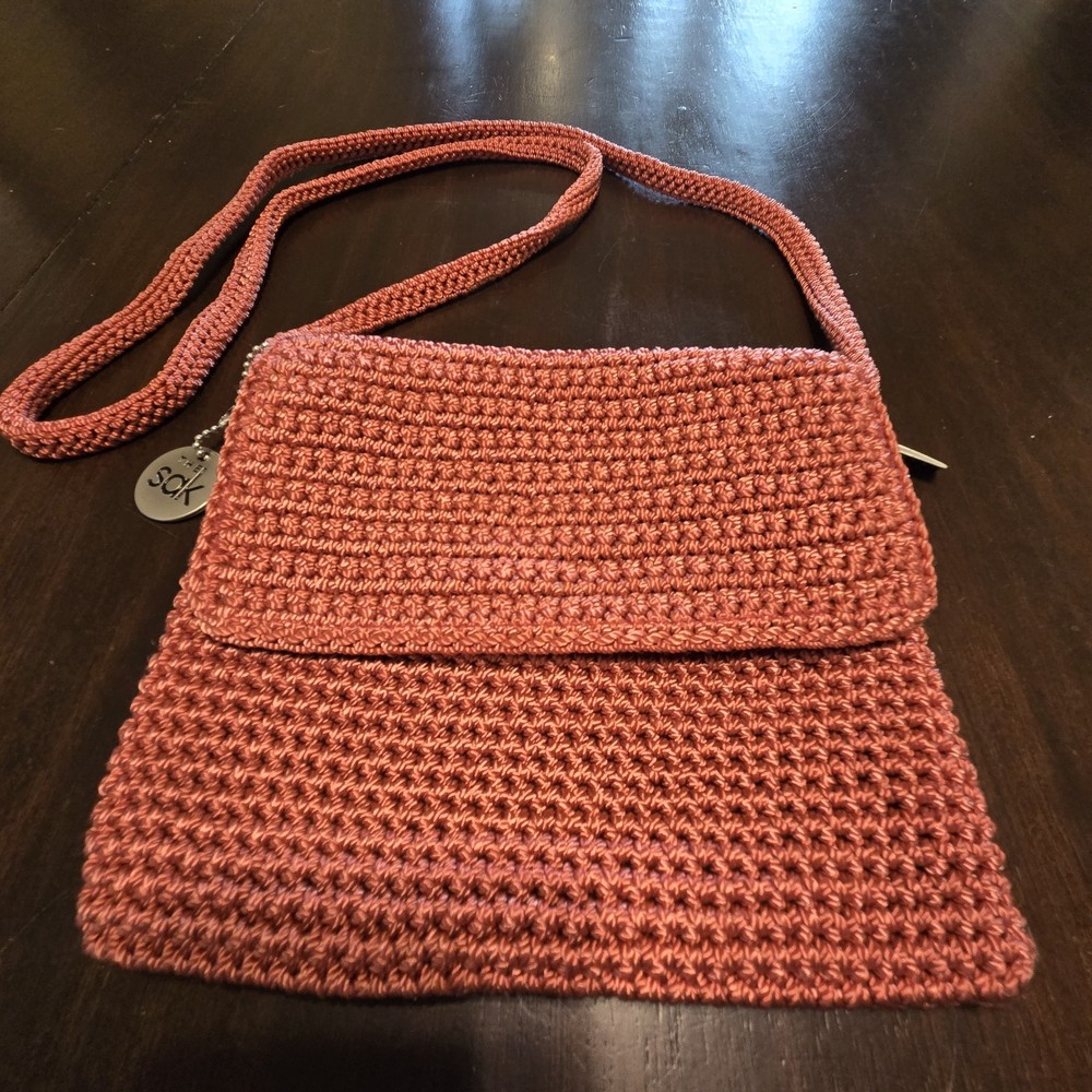 The Sak Crochet Crossbody Shoulder Bag Flap Small Purse Soft Boho Orange Knit
