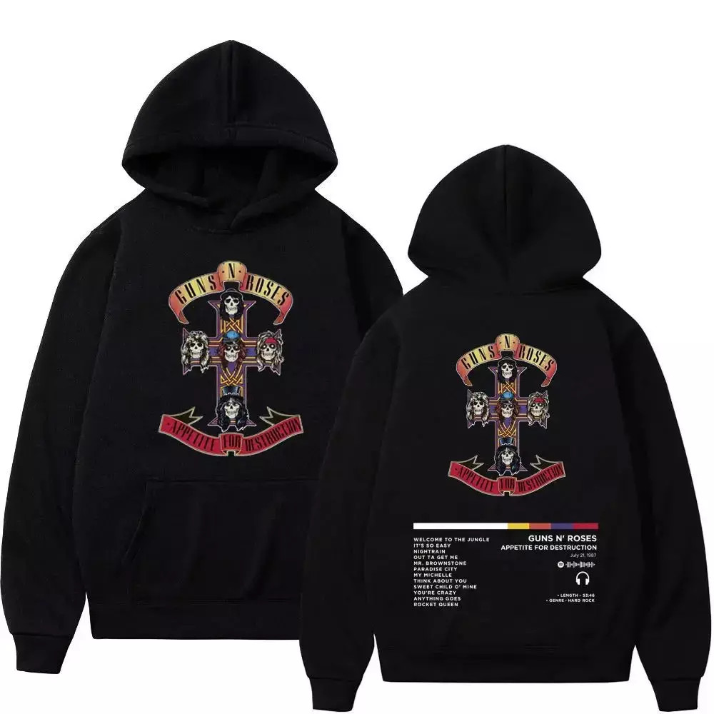 2 sided hoodie rock lovers, Guns N Roses Band Appetite for Destruction Hoodie