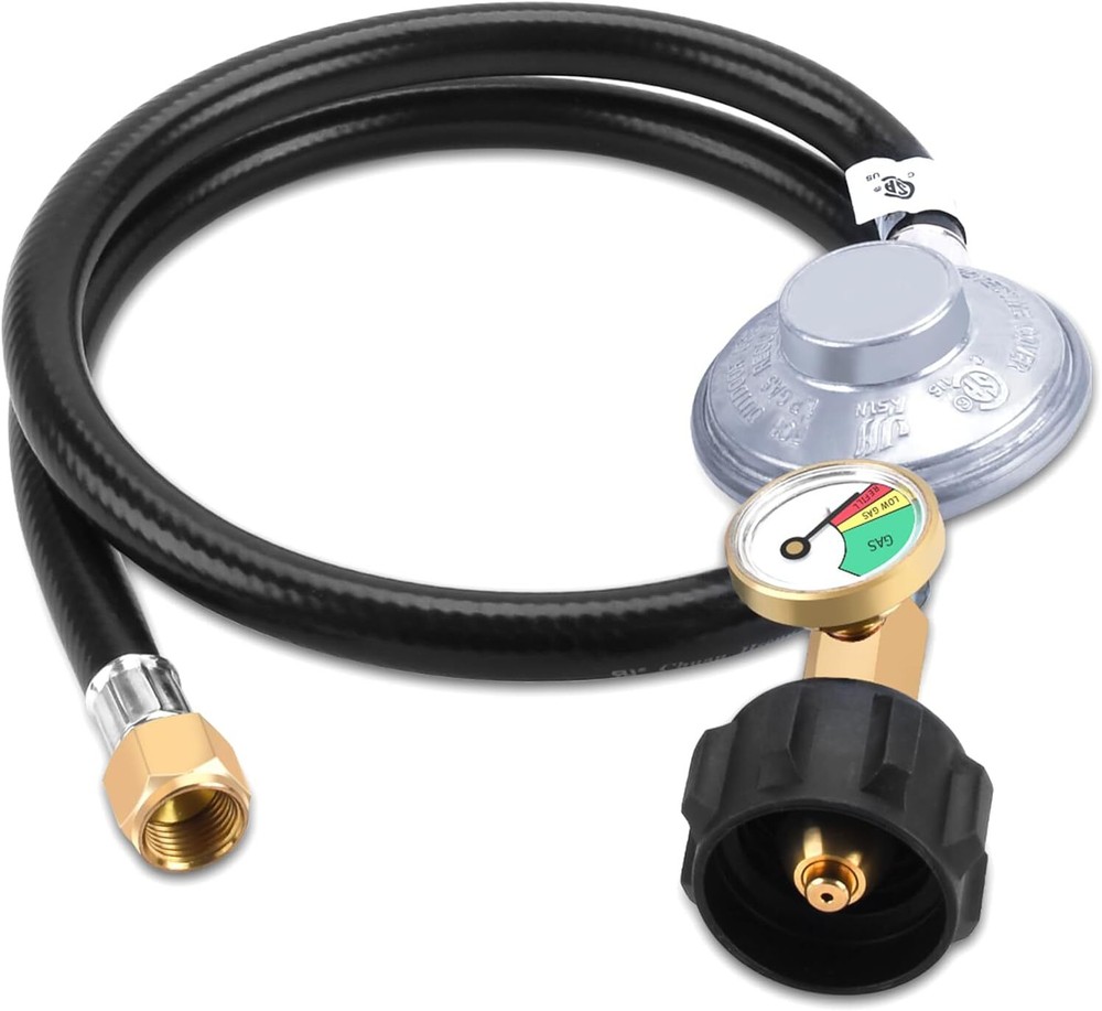 3FT PROPANE REGULATOR HOSE WITH GAUGE - UNIVERSAL QCC1 FOR GRILL & FIRE PIT