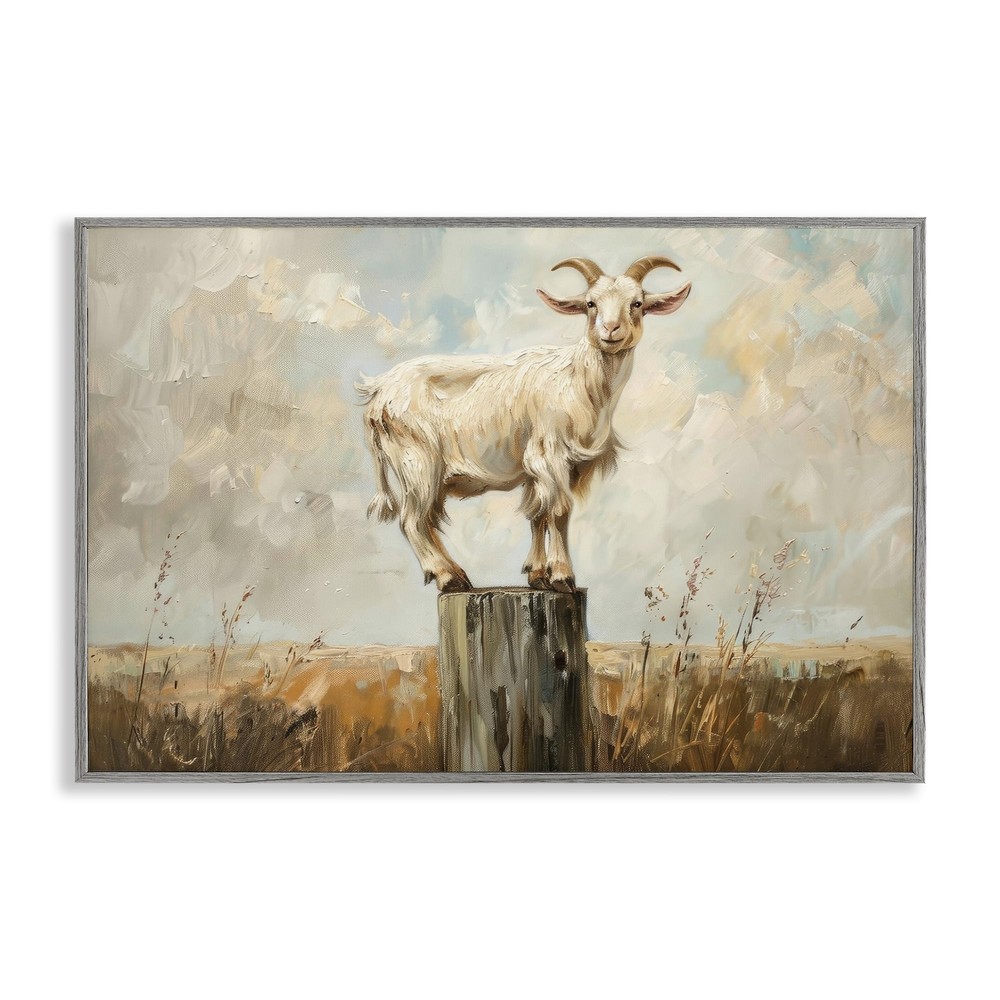 On The Fence Goat Framed Giclee Art Design by Petals Prints Design