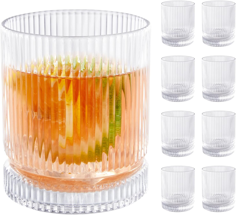 Set of 4 Modern 12Oz Ribbed Crystal Drinking Glasses for Stylish Elegance