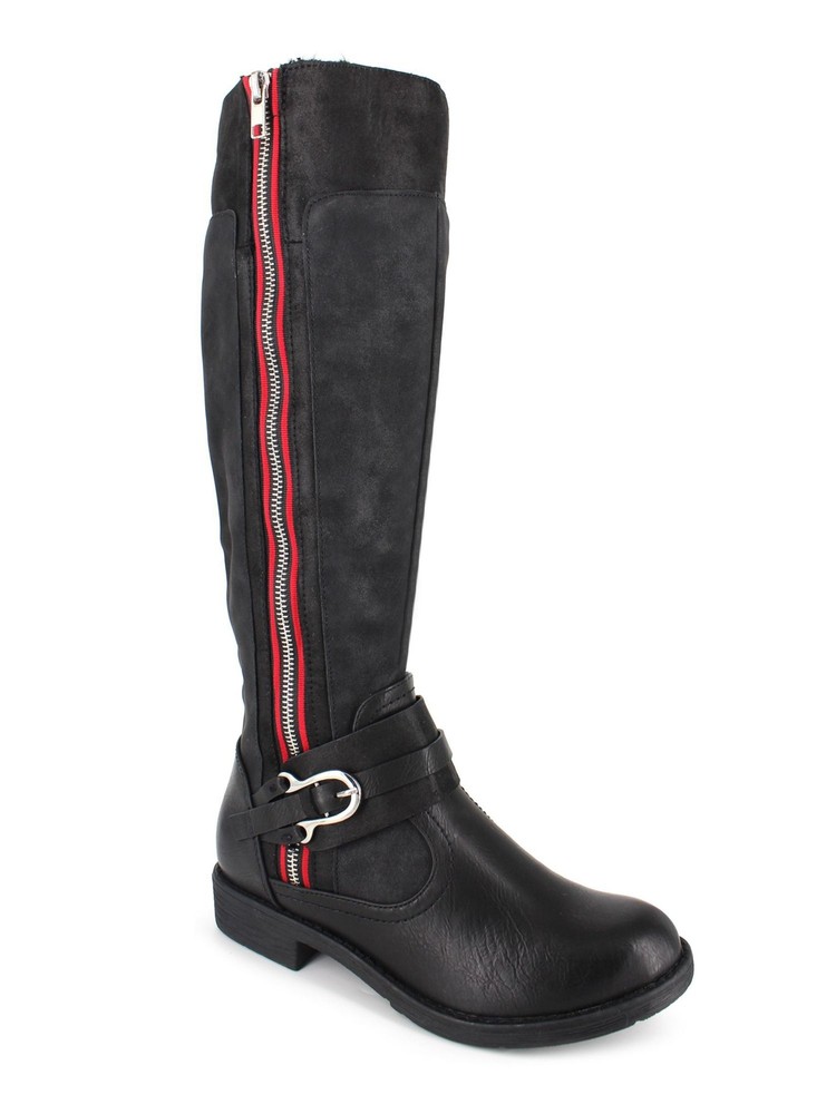 ZIGI SOHO Womens Black Cushioned Stephany Block Heel Zip-Up Riding Boot 6.5