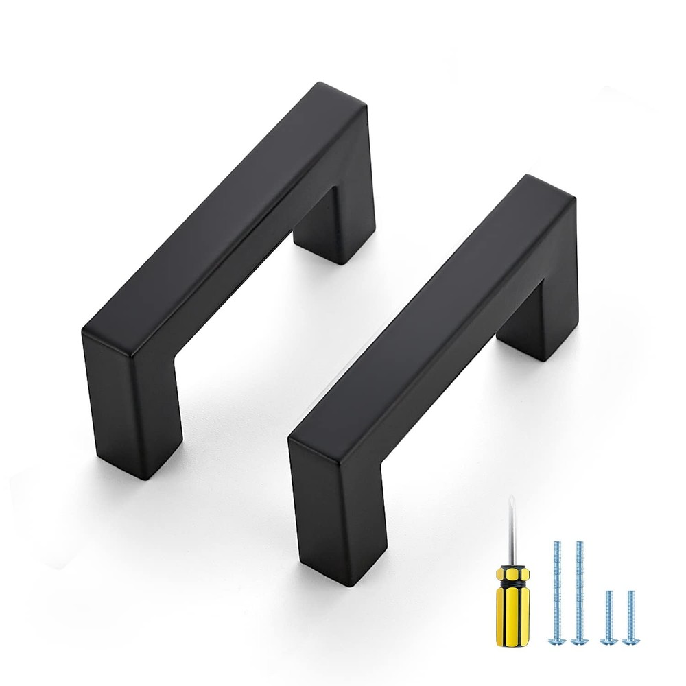 10 Pack 2.5 Inch Black Matte Square Cabinet Pulls for Kitchen Hardware