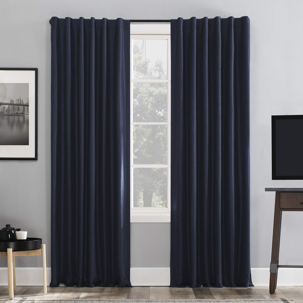 Greyson Blackout Curtain Panels in Faux Dupioni Silk Thermal Total Blackout Back Tab Design