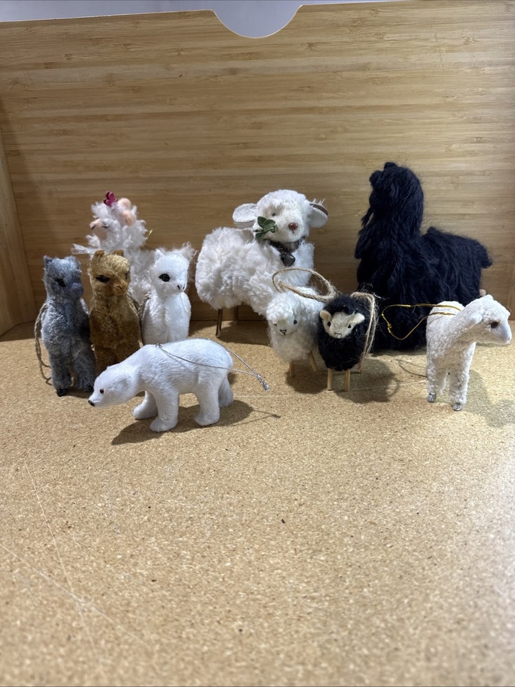 VTG Wool & Flocked Animal Figurines Craft Lot – Ornaments DIY Farm Decor