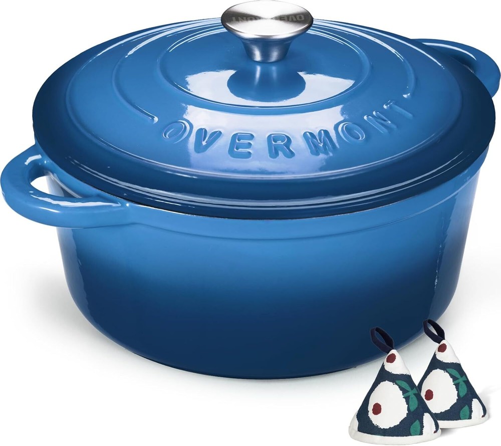 4.5QT Enameled Cast Iron Dutch Oven with Lid Cookbook and Cotton Potholders