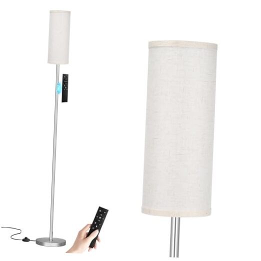 64-Inch Remote-Controlled Beige & Silver Floor Lamp for Living Room