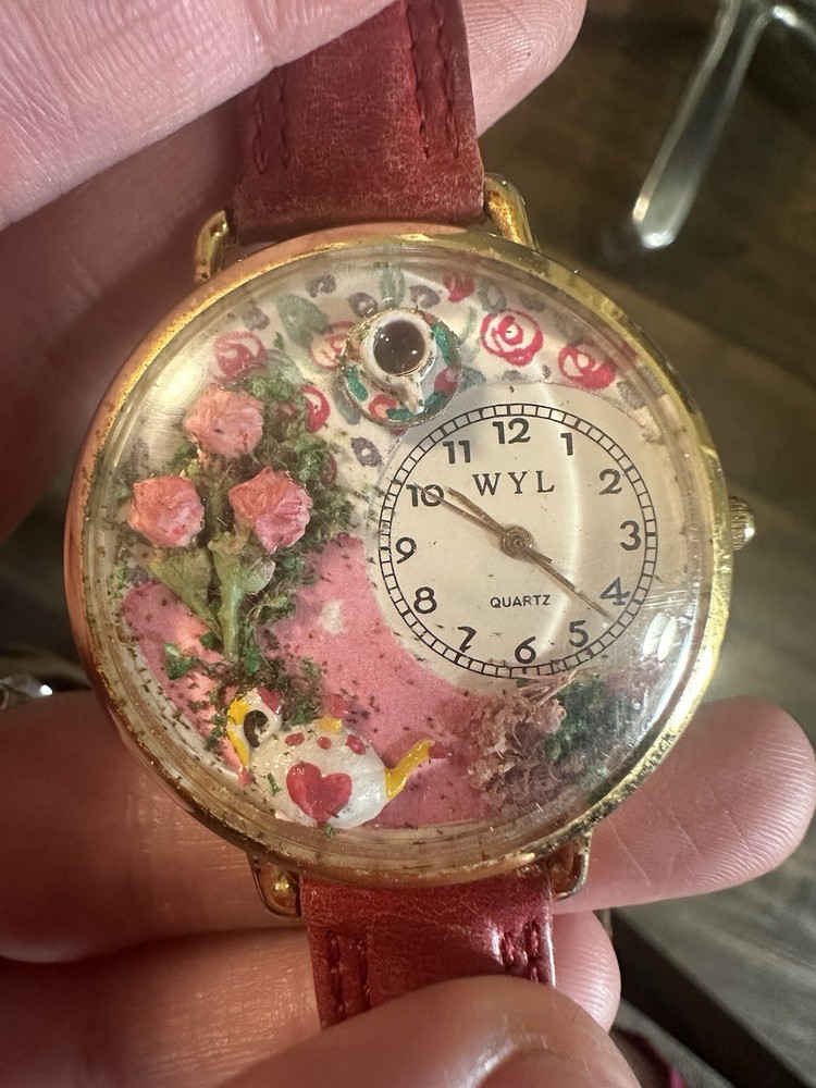 VTG Whimsical Watches Pink Teapot and Cup Roses Watch - Needs Battery