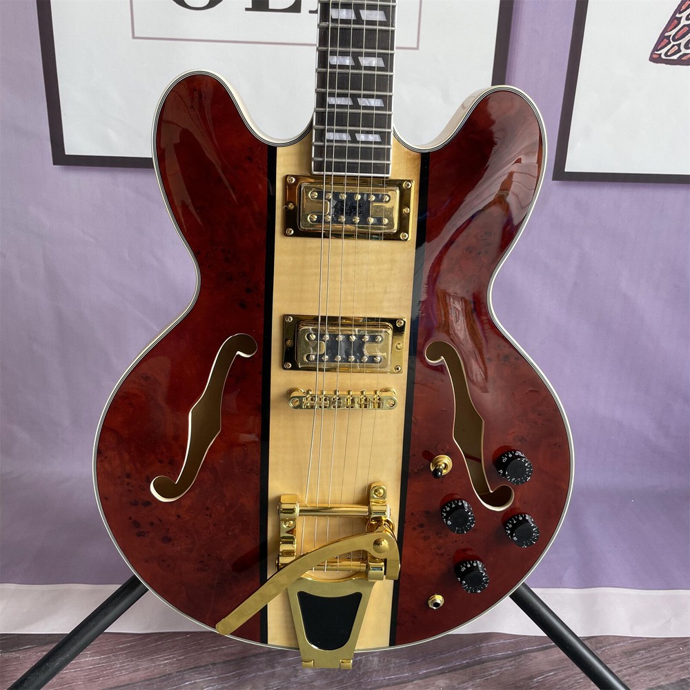 Custom Semi-Hollow 335 Electric Guitar with Tree Burl Top & Bigsby Bridge