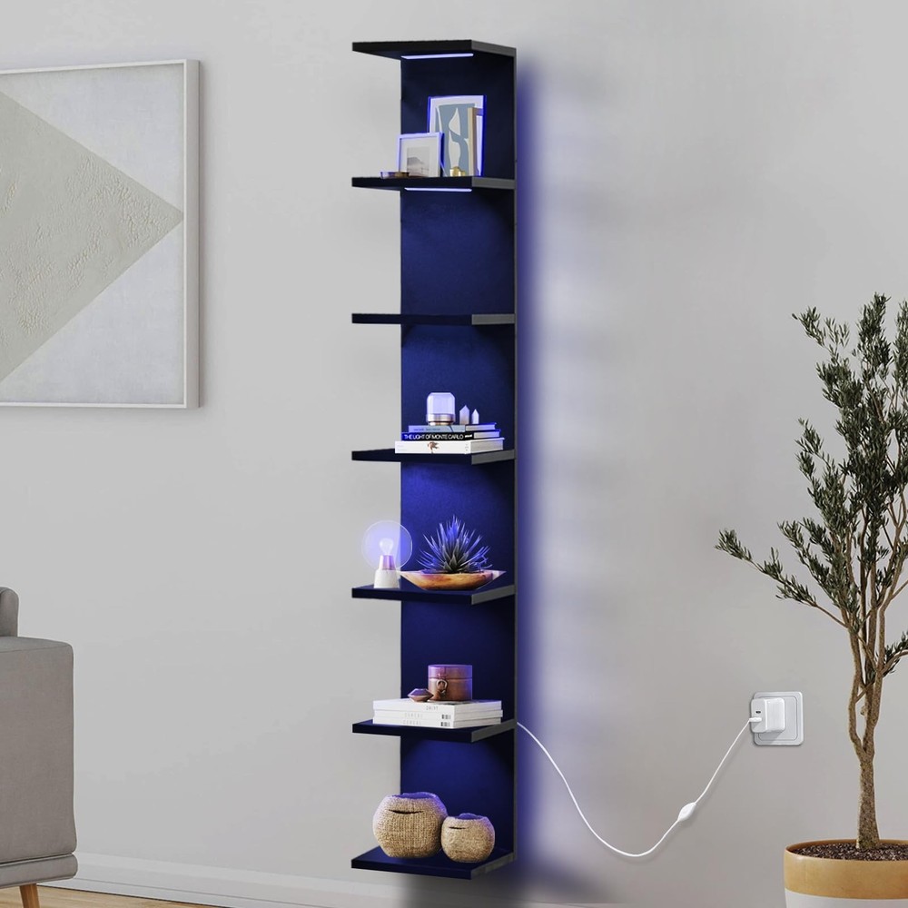 7-Tier RGB LED Floating Wall Shelf, Wall-Mounted Vertical Display for Bedroom