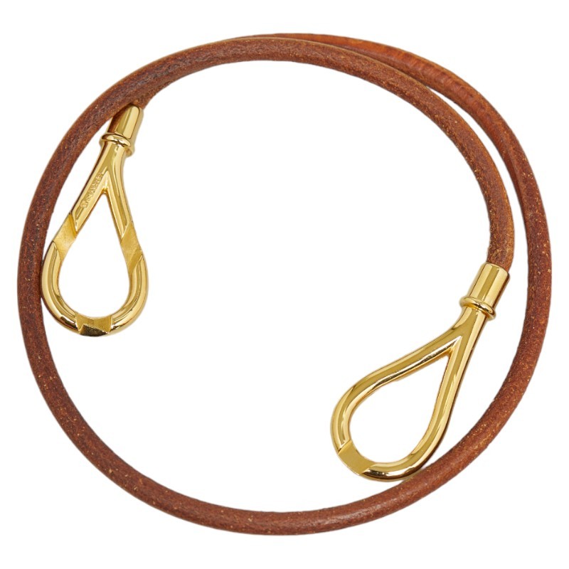 Hermes Jumbo Choker Bracelet in Gold Brown Plated Leather for Women Pre-Owned