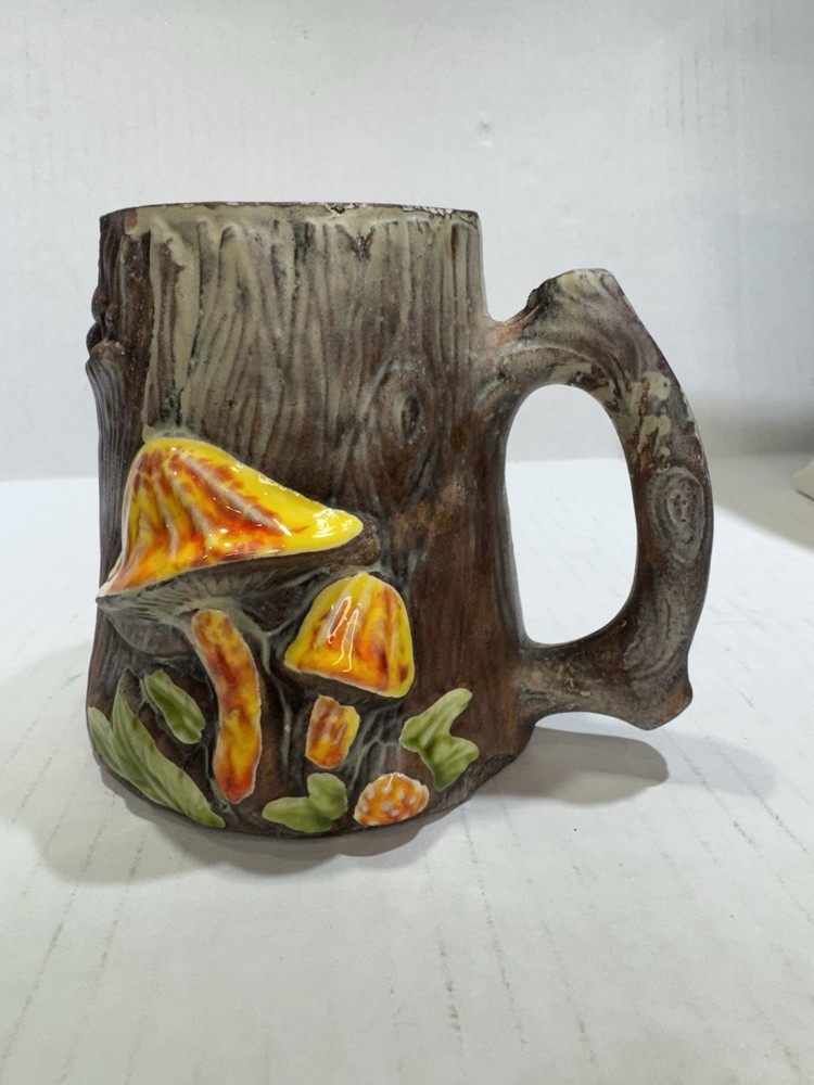 Vintage 3D Mushroom Tree Stump Mug Woodland Cottagecore Aesthetic