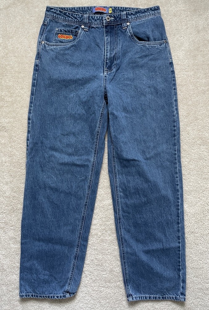 Empyre Jeans Mens 32 Blue Retro Y2K Skate Embroidered Denim Relax Baggy Cotton