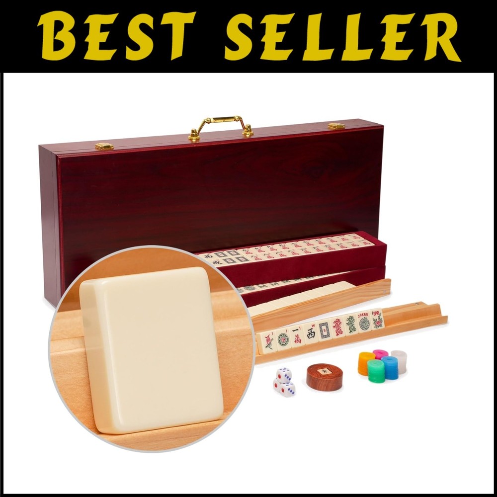 Luxury Mahjong Set with Engraved Tiles and Magnetic Wooden Racks