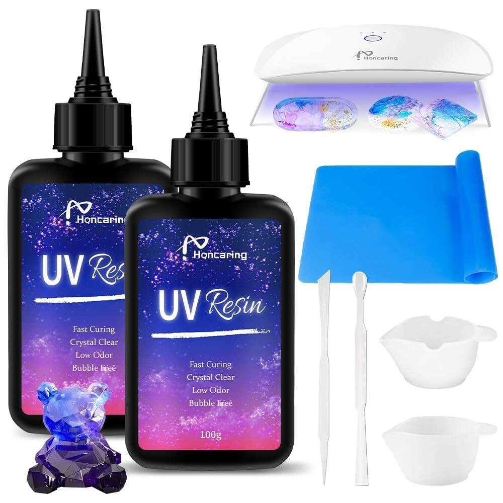 UV Resin Kit 200g with UV Light, Hard Type UV Resin Kit, Upgraded Formula &