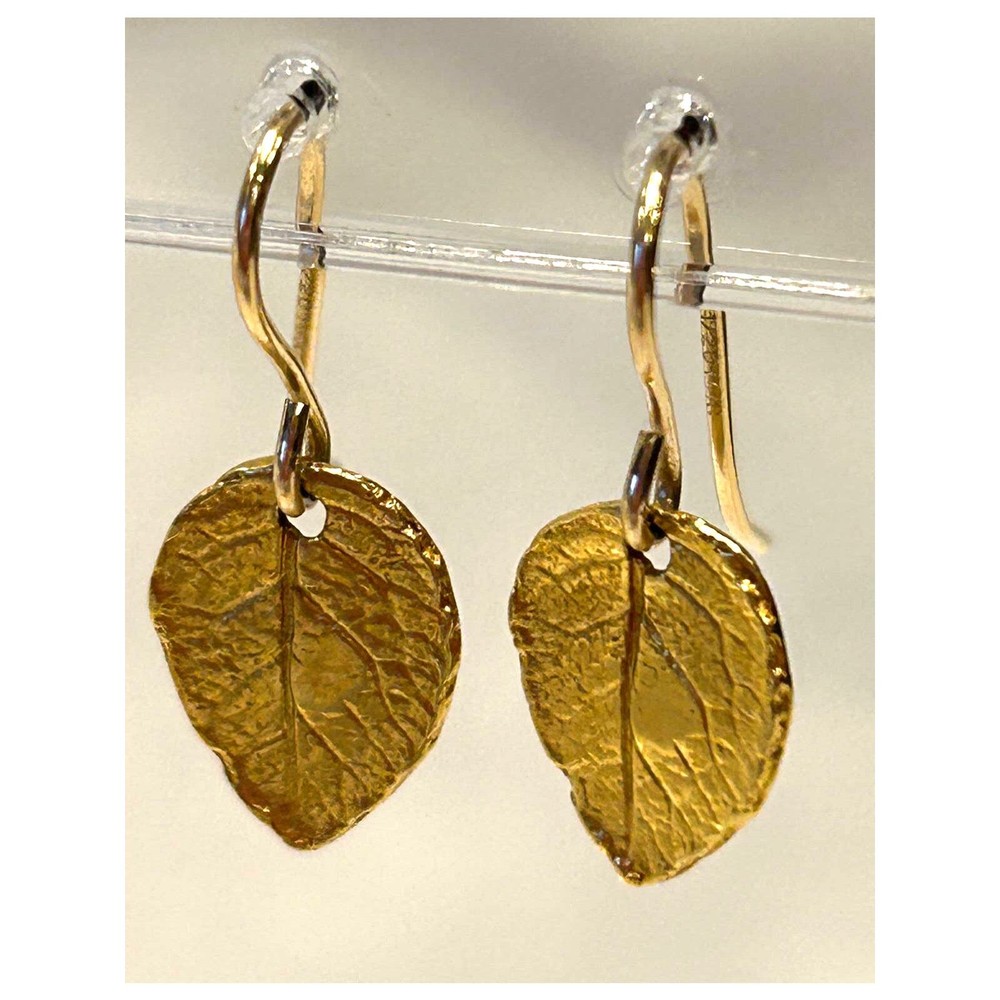 Gold 925 Leaf Dainty Dangle Pierced Earrings