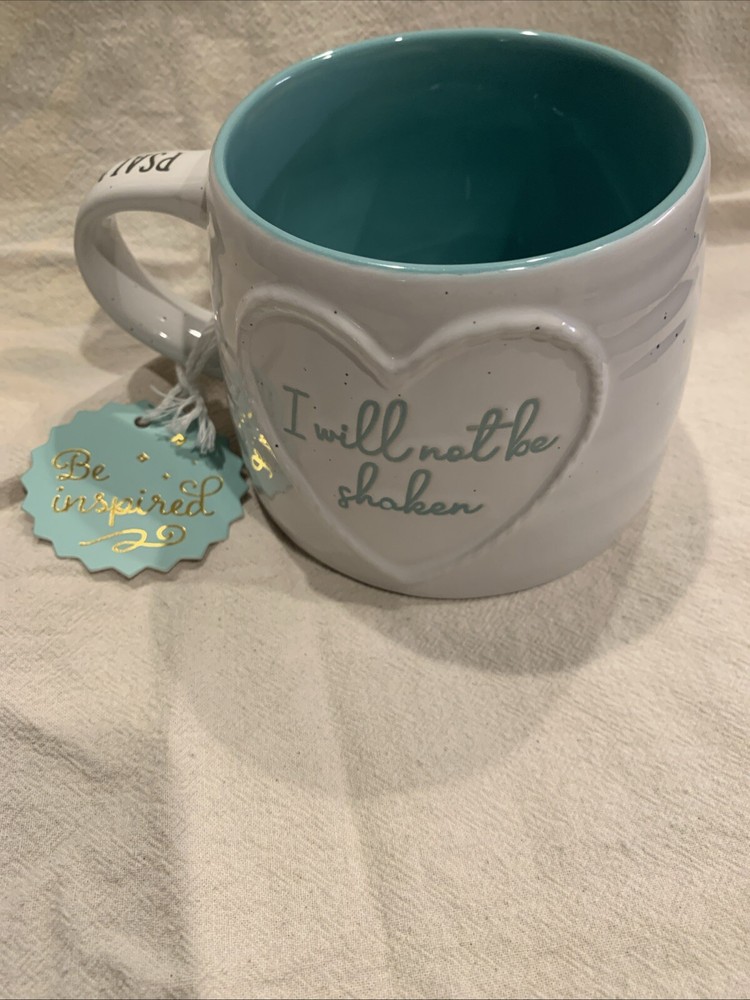 Be Inspired Coffee Mug I Will Not Be Shaken Ceramic White & Blue Cup 19oz