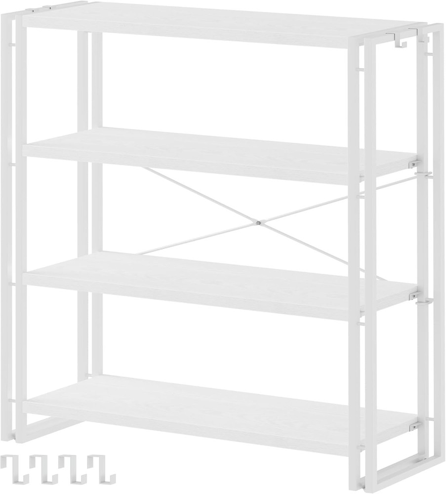 Bookshelf 4-Tier Industrial Bookcase White Open Book Shelf Freestanding Tall
