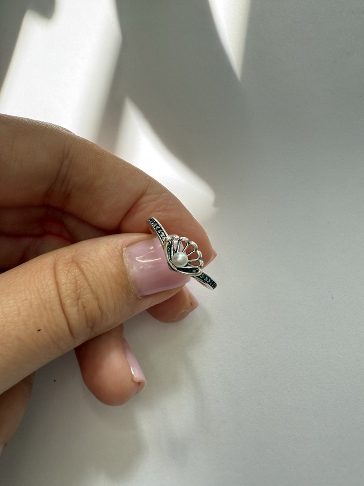 Pandora Disney Princess Ariel Shell Pearl Ring Size 8 in Sterling Silver