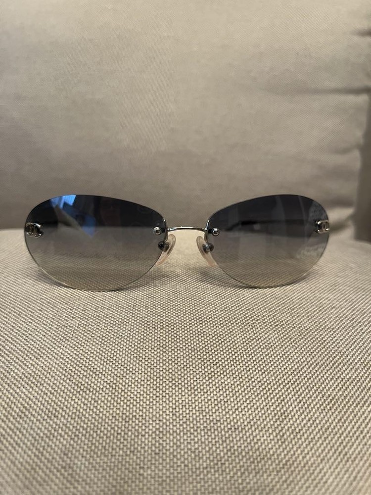 Chanel Vintage Gray Frame Silver Gradient Lens Sunglasses Unworn