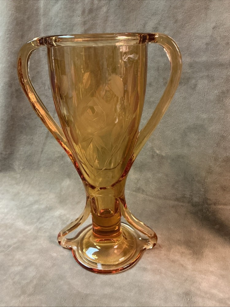 1930 Fostoria King Tut Amber Cut Rose Pattern Glass Vase
