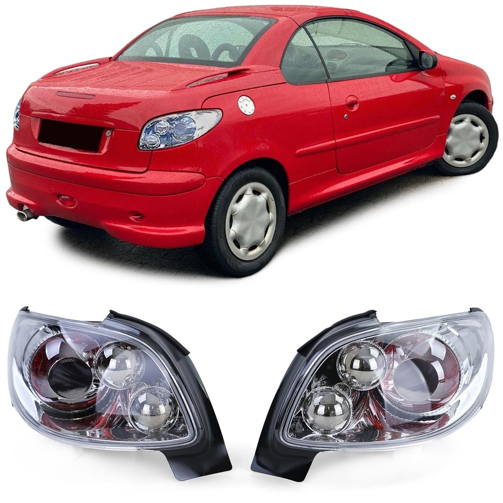 Clear Chrome Rear Lights for Peugeot 206 CC Coupe Cabrio 2000-2008