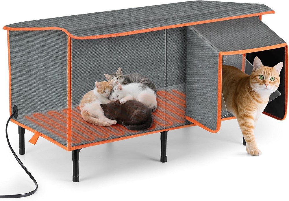 Heated Cat House Outside in Winter Weatherproof Outdoor Cat House W/ Cat Heating