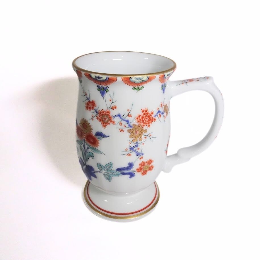 Arita Ware Kisen Beer Mug Set 2pcs Iroe Ume Kiku Plum Chrysanthemum Porcelain