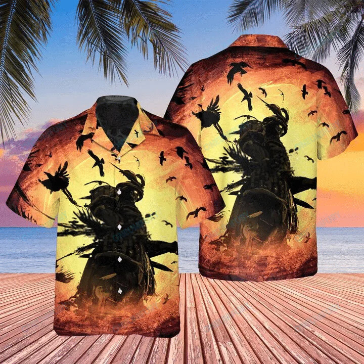 Ghost Warrior Halloween Hawaiian Shirt Orange Print 3D Shirt