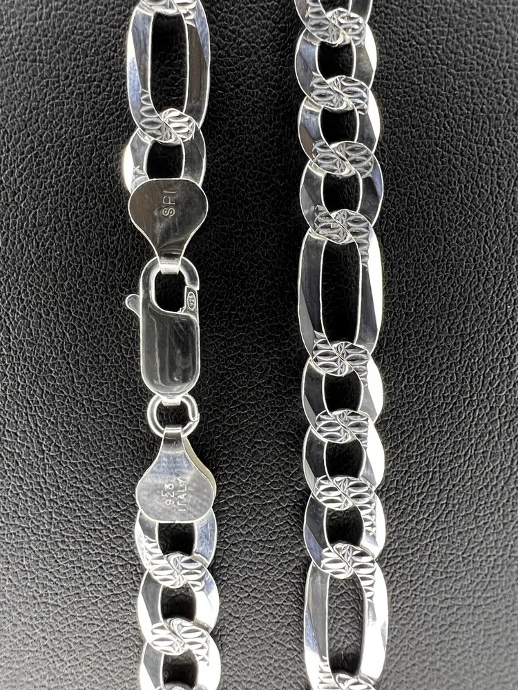 Silver Figaro Cuban Link Chain with Diamond-Cut Detail