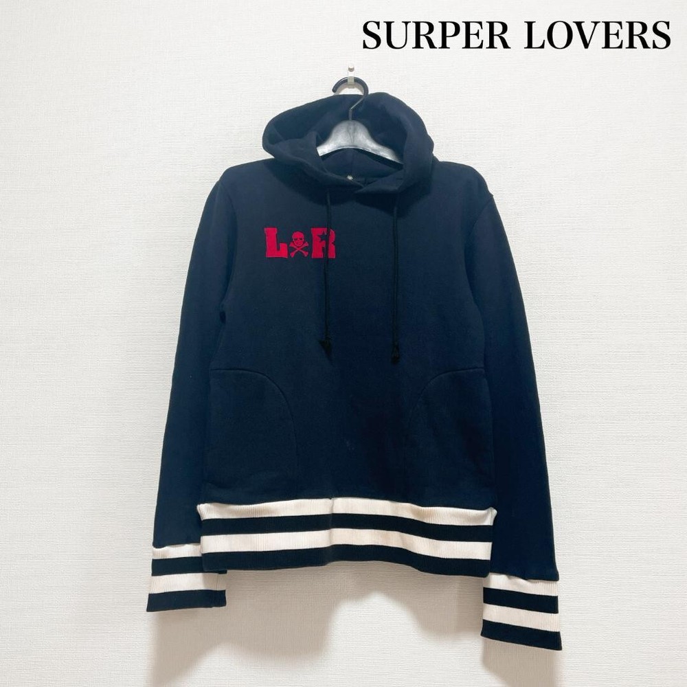 SUPER LOVERS Skull Hoodie Black Size M USA XS/S Cotton 100% Punk Rock Japan USED
