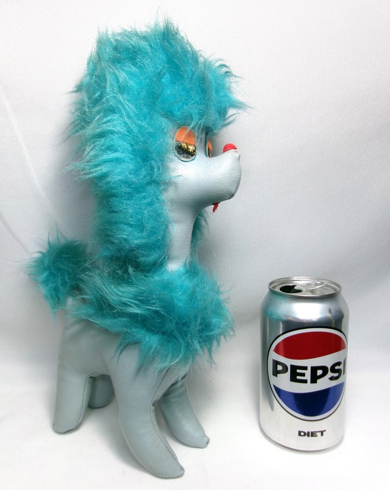 1960’s MCM Vintage Large 12” Blue Plush Fur & Vinyl Fancy Poodle Dog Toy, Japan