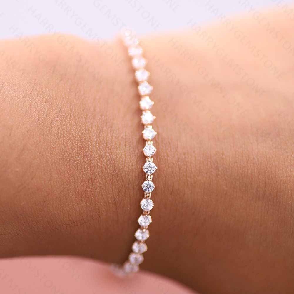 14K Rose Gold Plated Round Cut VVS1 Moissanite Bracelet for Wedding or Anniversary