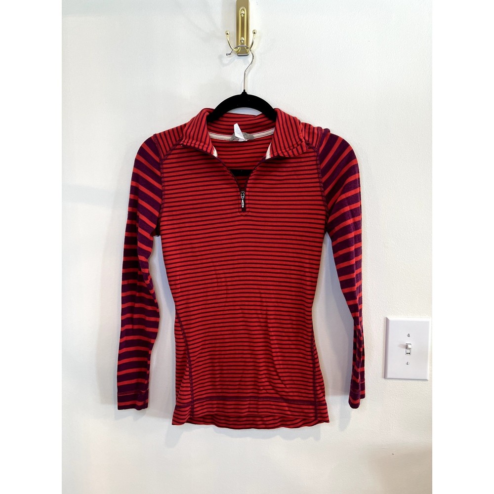 Smartwool Merino Wool 1/4 Zip Top Red Striped Small Base Layer