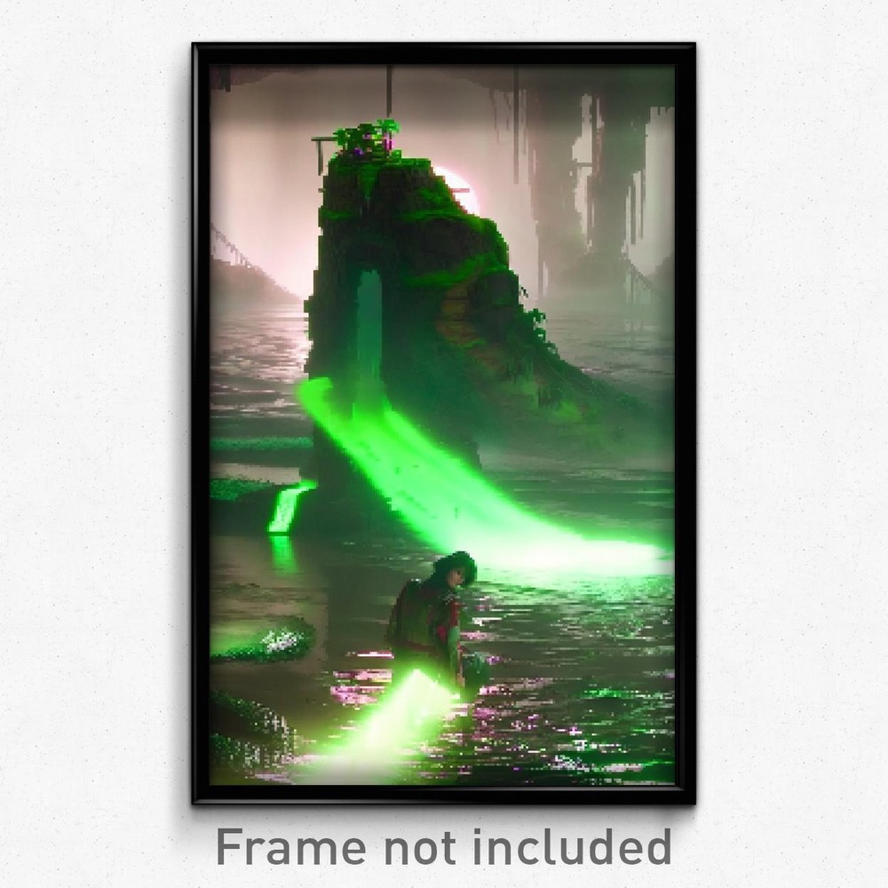 Pixel Art Poster - Slimy Channel (8 Bit Psychedelic Trippy Video Game Print)