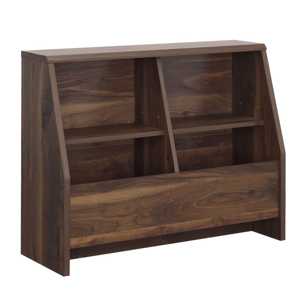Mid Century Modern Brown Bookcase 2 Shelf Closed Back Storage for Bedroom