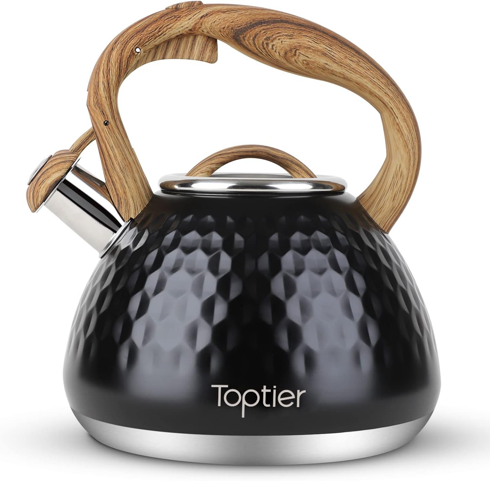 Whistling Tea Kettle with Wooden Handle, Loud Whistle, Food-Grade Design